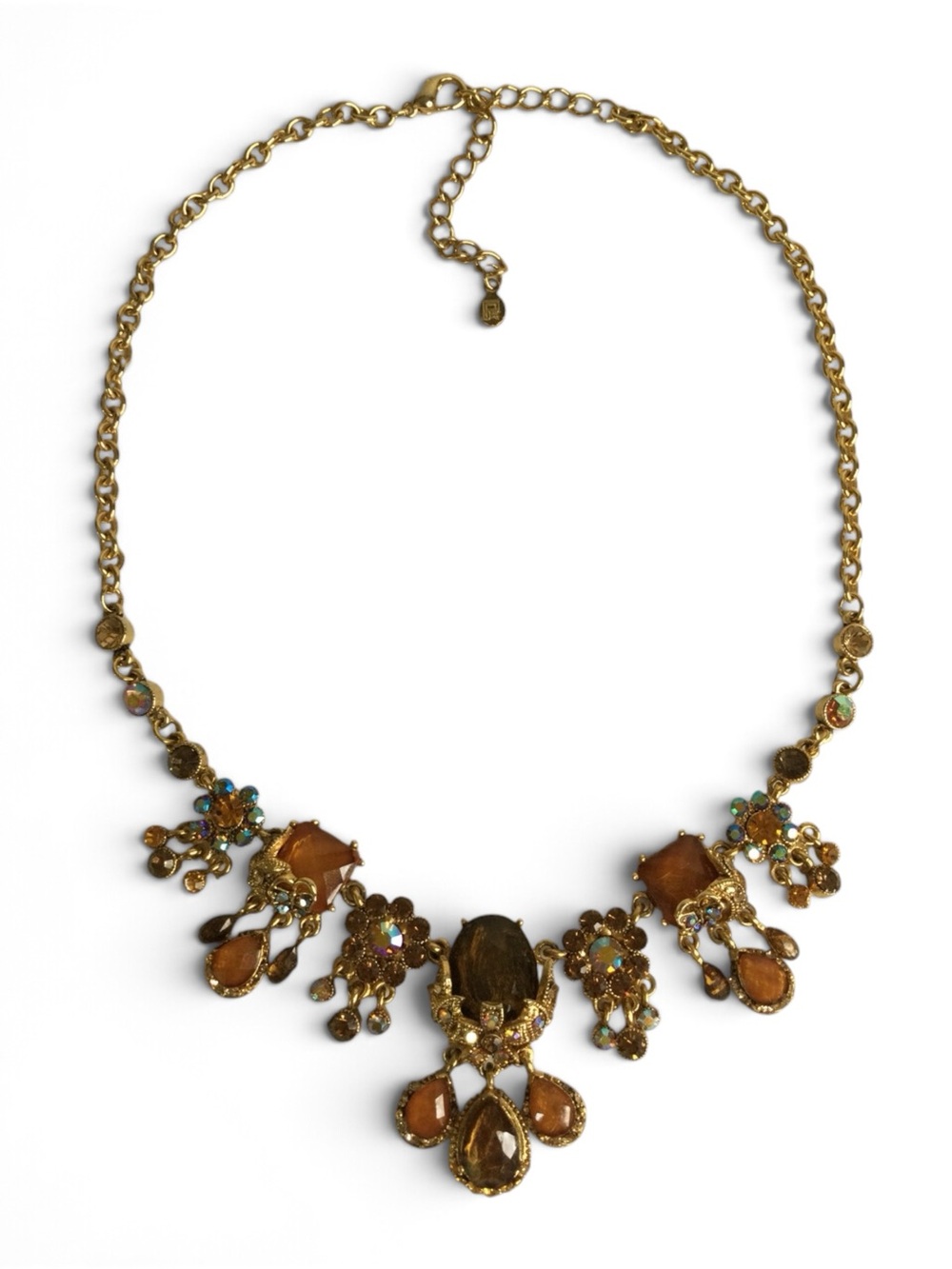 Amber & Aurora Borealis Crystal Statement Bib Necklace - Picture 6 of 15